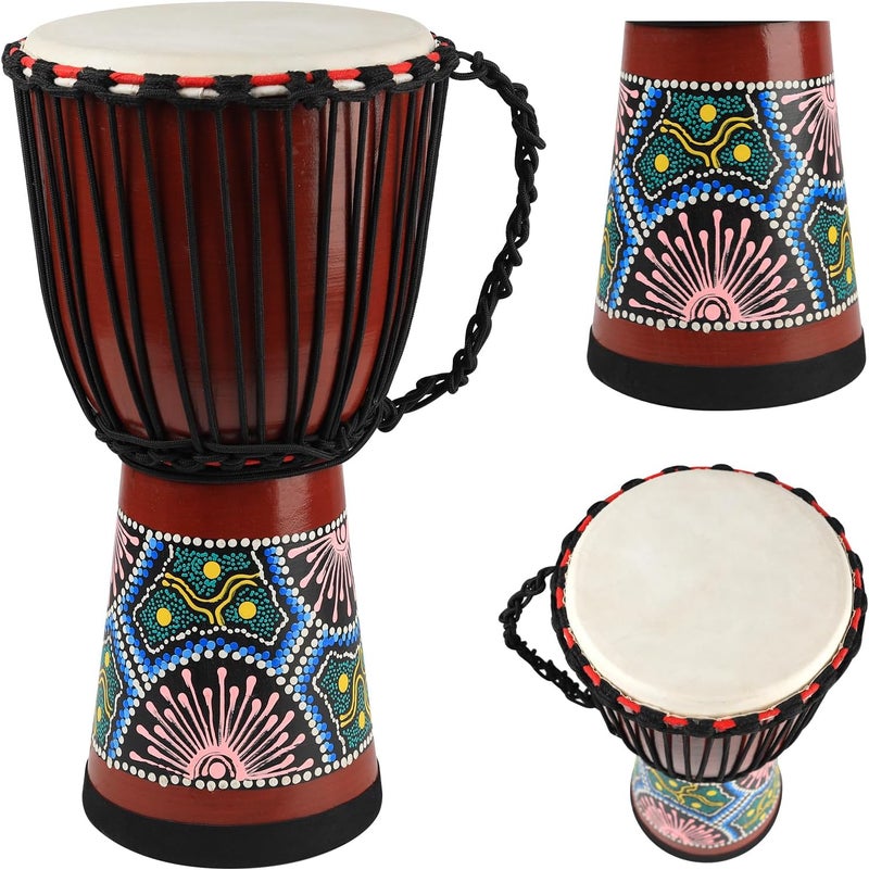 GOGHOST Wood Djembe Drum, 10'' x 19''Carved Mahogany African Drums with Goatskin Drumhead, West African Styled Professional Djembe Hand Drum for Adults Beginners - Image 1